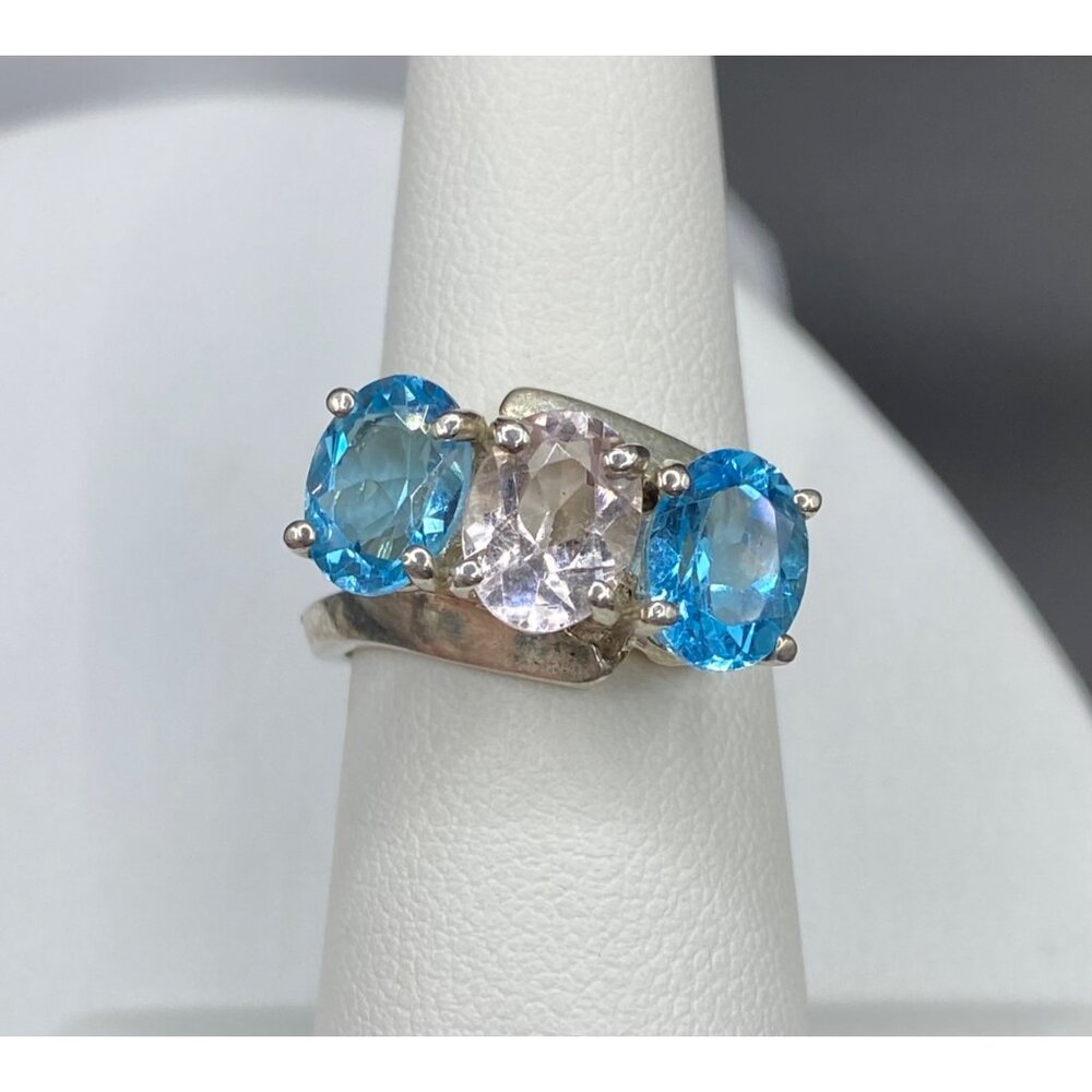 Sterling silver blue and white topaz ring